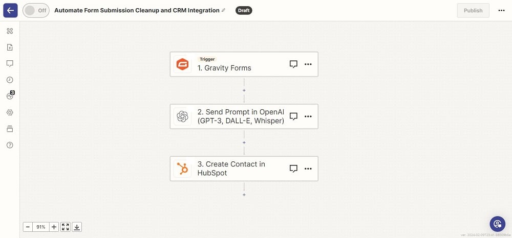 zapier - form to openai gpt3 crm cleanup
