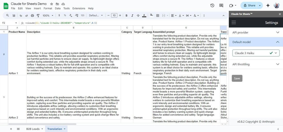 claude-for-sheets-translation-screenshot