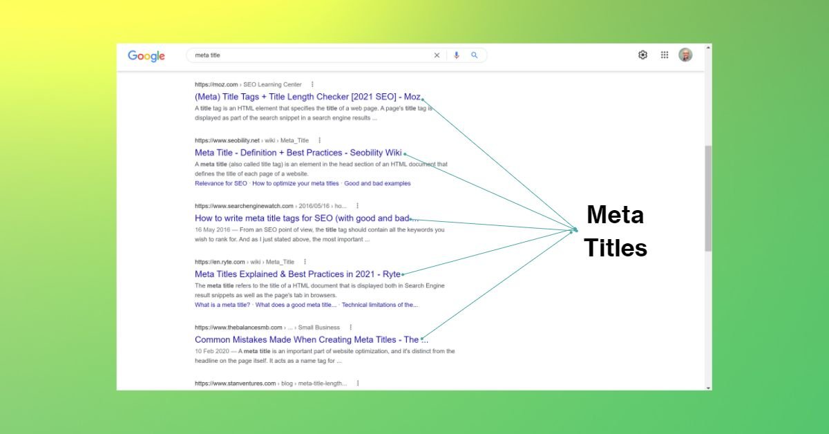 Example of website meta title in SERPs