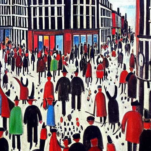 Prompt: Lowry painting of the Notting Hill Carnival